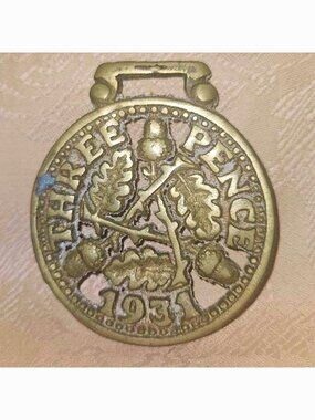 Antique British Horse Brass Three Pence Harness Medallion Equine Collectible UK